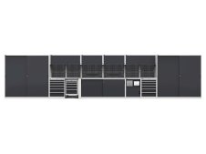 Arredo modulare per officina Fami GARAGE088 con piano in acciaio inox, 8976x695x2000mm