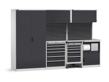 Arredo modulare per officina Fami GARAGE090 con piano in acciaio inox, 3063x695x2000mm