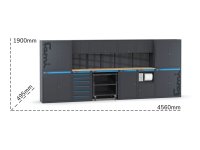 Arredo officina Fami Garage 391 G13 4560mm con 5 armadi, carrello, cassettiera e modulo servizio