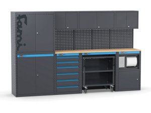 Arredo officina Fami Garage 391 G15 3040mm con 2 armadi, carrello e modulo di servizio
