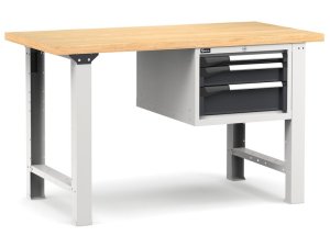Banco da lavoro Fami Master 150cm grigio con piano in legno e 3 cassetti