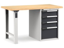 Banco da lavoro Fami Master 150cm grigio con piano in legno e armadio a 4 cassetti