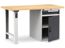 Banco da lavoro Fami Master 150cm grigio con piano in legno, armadio e cassetto
