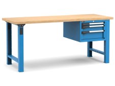 Banco da lavoro Fami Master 200cm blu con piano in legno e 3 cassetti