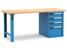 Banco da lavoro Fami Master 200cm blu con piano in legno e armadio a 4 cassetti