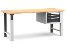 Banco da lavoro Fami Master 200cm grigio con piano in legno e 3 cassetti