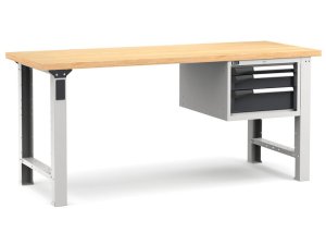 Banco da lavoro Fami Master 200cm grigio con piano in legno e 3 cassetti