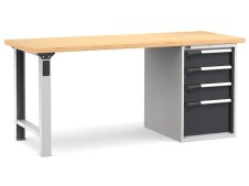 Banco da lavoro Fami Master 200cm grigio con piano in legno e armadio a 4 cassetti