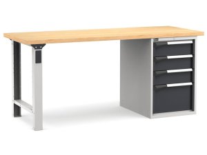Banco da lavoro Fami Master 200cm grigio con piano in legno e armadio a 4 cassetti