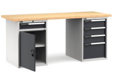 Banco da lavoro Fami Master 200cm grigio con piano in legno, porta e 5 cassetti