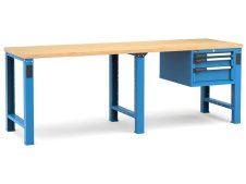 Banco da lavoro Fami Master 250cm blu con piano in legno e 3 cassetti