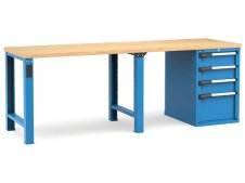 Banco da lavoro Fami Master 250cm blu con piano in legno e armadio a 4 cassetti