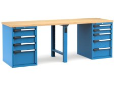 Banco da lavoro Fami Master 250cm blu con piano in legno e 9 cassetti