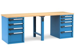 Banco da lavoro Fami Master 250cm blu con piano in legno e 9 cassetti