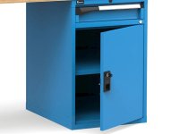 Banco da lavoro Fami Master 250cm blu con piano in legno, porta e 5 cassetti