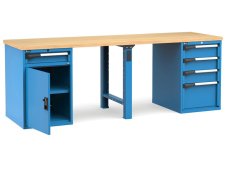 Banco da lavoro Fami Master 250cm blu con piano in legno, porta e 5 cassetti