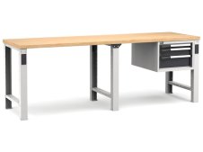 Banco da lavoro Fami Master 250cm grigio con piano in legno e 3 cassetti