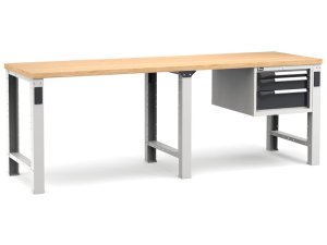 Banco da lavoro Fami Master 250cm grigio con piano in legno e 3 cassetti