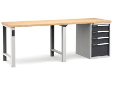 Banco da lavoro Fami Master 250cm grigio con piano in legno e armadio a 4 cassetti