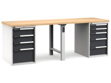 Banco da lavoro Fami Master 250cm grigio con piano in legno e 9 cassetti