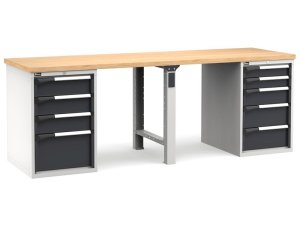 Banco da lavoro Fami Master 250cm grigio con piano in legno e 9 cassetti