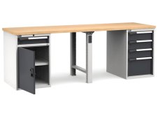 Banco da lavoro Fami Master 250cm grigio con piano in legno, porta e 5 cassetti