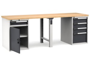 Banco da lavoro Fami Master 250cm grigio con piano in legno, porta e 5 cassetti