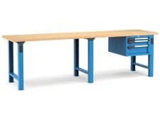 Banco da lavoro Fami Master 300cm blu con piano in legno e 3 cassetti