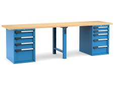 Banco da lavoro Fami Master 300cm blu con piano in legno e 9 cassetti