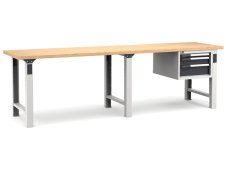 Banco da lavoro Fami Master 300cm grigio con piano in legno e 3 cassetti