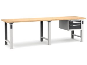 Banco da lavoro Fami Master 300cm grigio con piano in legno e 3 cassetti