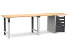 Banco da lavoro Fami Master 300cm grigio con piano in legno e armadio a 4 cassetti