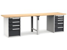 Banco da lavoro Fami Master 300cm grigio con piano in legno e 9 cassetti