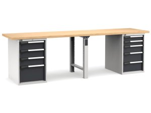 Banco da lavoro Fami Master 300cm grigio con piano in legno e 9 cassetti