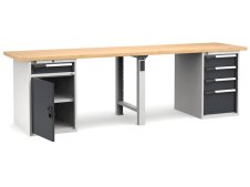 Banco da lavoro Fami Master 300cm grigio con piano in legno, porta e 5 cassetti