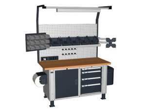 Banco da lavoro Fami Work Master BR 150cm con armadio, cassettiera, parete attrezzata e contenitori