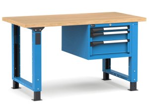 Banco da lavoro regolabile Fami Master 150cm blu con piano in legno e 3 cassetti
