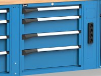 Banco da lavoro regolabile Fami Master 150cm blu con 4 cassetti, morsa e 4 prese