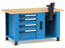 Banco da lavoro regolabile Fami Master 150cm blu con 4 cassetti, morsa e 4 prese