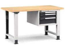 Banco da lavoro regolabile Fami Master 150cm grigio con piano in legno e 3 cassetti