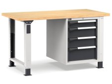 Banco da lavoro regolabile Fami Master 150cm grigio con piano in legno e armadio a 4 cassetti