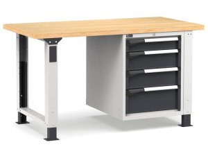 Banco da lavoro regolabile Fami Master 150cm grigio con piano in legno e armadio a 4 cassetti