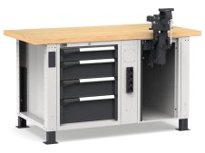 Banco da lavoro regolabile Fami Master 150cm grigio con 4 cassetti, morsa e 4 prese