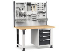 Banco da lavoro regolabile Fami Master 150cm grigio con parete attrezzata e 4 cassetti