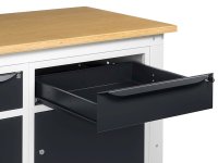 Banco da lavoro regolabile Fami WORK1532 150cm, piano legno, 2 cassetti, 2 armadi e parete forata