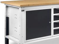 Banco da lavoro regolabile Fami WORK1533 150cm, piano legno, 4 cassetti, armadio e parete forata