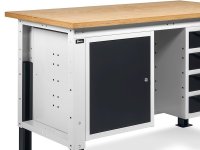 Banco da lavoro regolabile Fami WORK1531 150cm, piano legno, 4 cassetti, armadio e parete forata