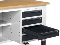 Banco da lavoro regolabile Fami WORK1530 150cm, piano legno, 4 cassetti, semipiano e parete forata