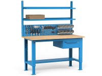Banco da lavoro regolabile Fami WORK1534 150cm, piano in legno, cassetto e parete forata