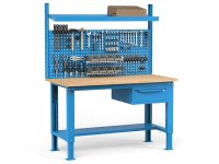 Banco da lavoro regolabile Fami WORK1534 150cm, piano in legno, cassetto e parete forata